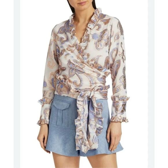 Alexis Marceau Metallic Floral Wrap Top - Picture 1 of 10